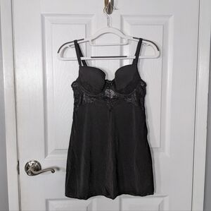 EUC Sophie b. Intimates Black Lacey Underwire Bow Detail Chemise Size Small